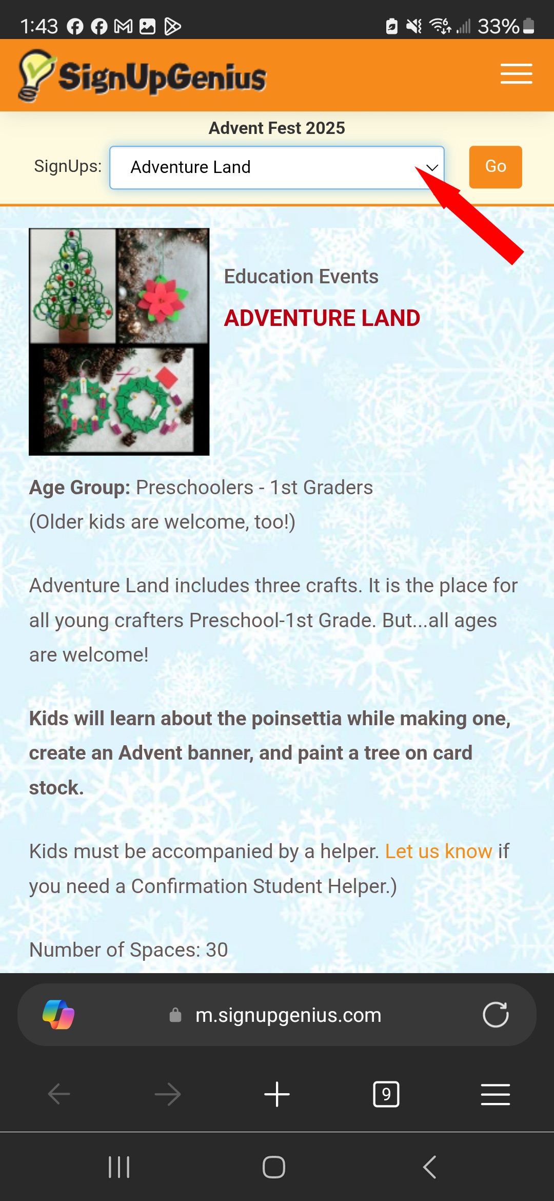 SignUpGenius Dropdown